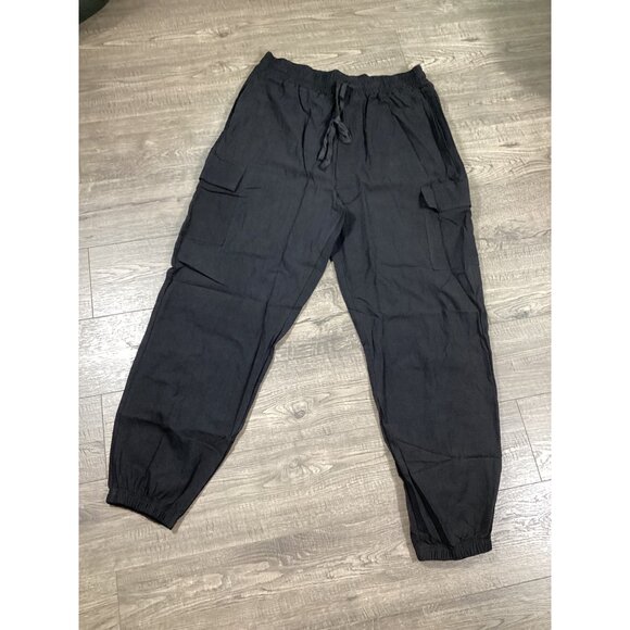 Mens XXL Black Linen-Polyester Cargo Pants With Drawstring Waist Relaxed Fit New - Picture 1 of 9